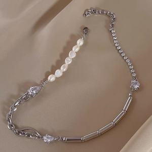 Urban Pearl and Rhinestone Panel Necklace