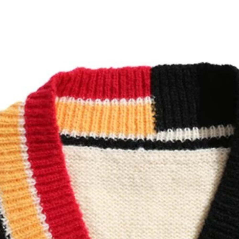 Retro Contrasting V-Neck Knitted Vest