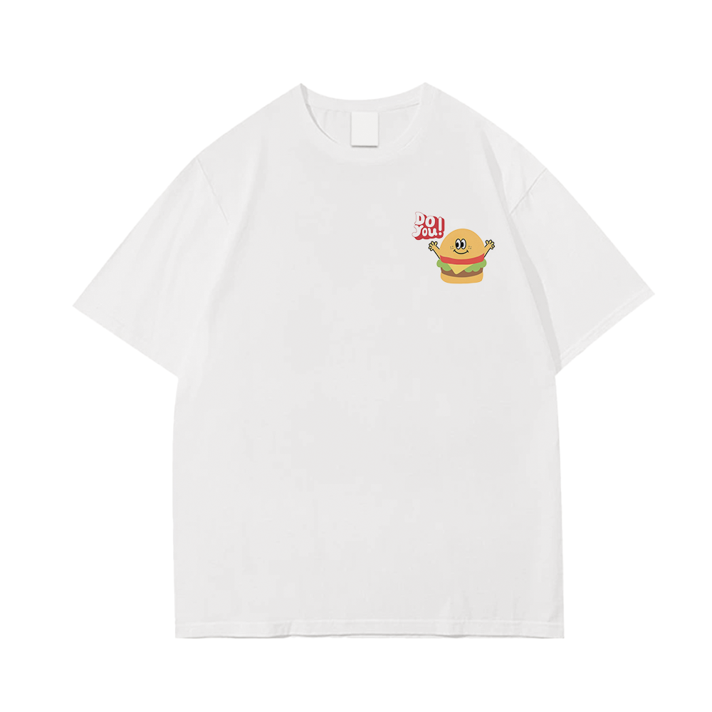 Casual Cartoon Burger Sign T-Shirt