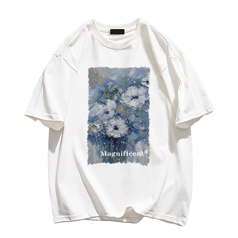 Blue Oil Paint Flowers T-Shirt