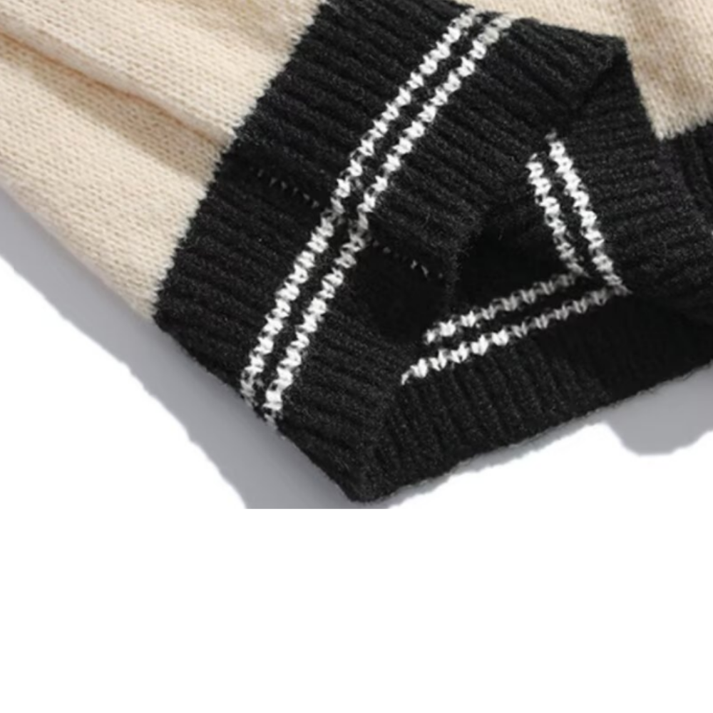Retro Contrasting V-Neck Knitted Vest