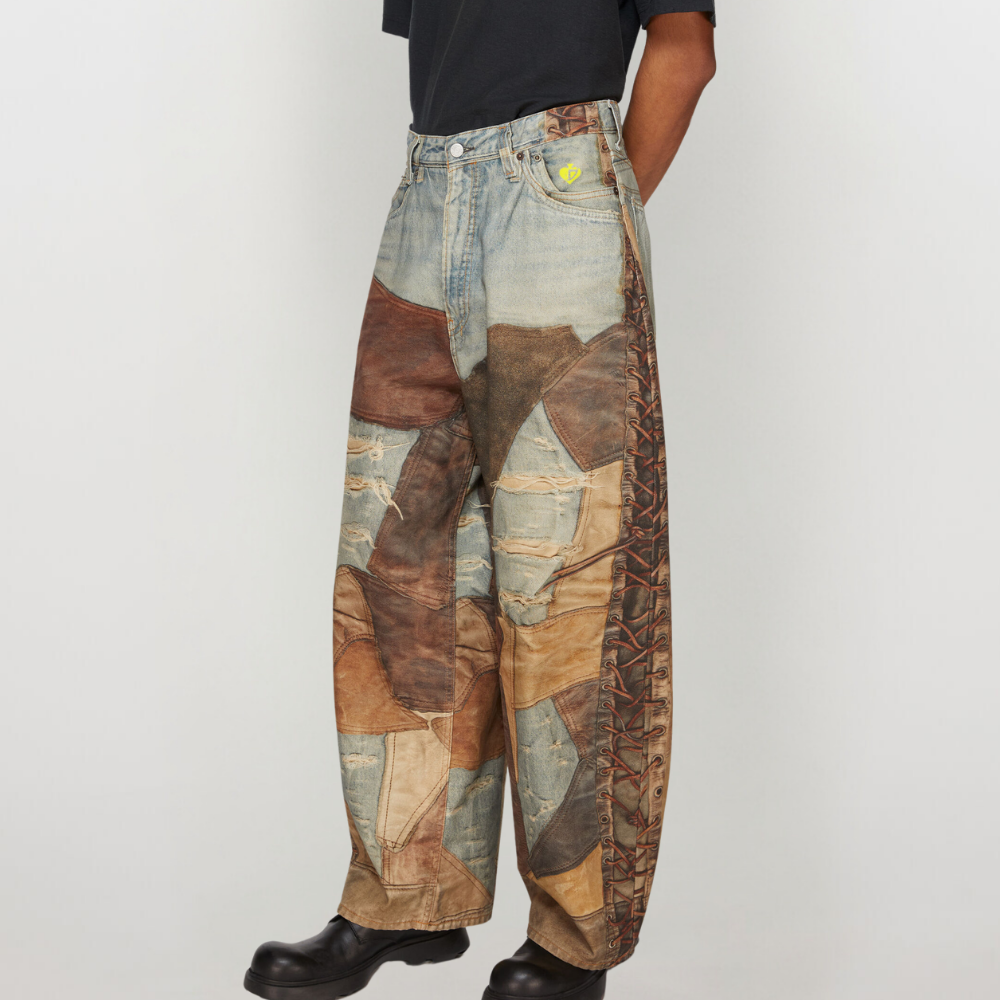DF |Digital Print Distressed Braided Rope Jeans