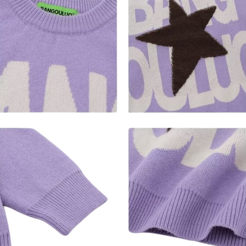 OOC' Star Embroidered Letter Loose Sweater
