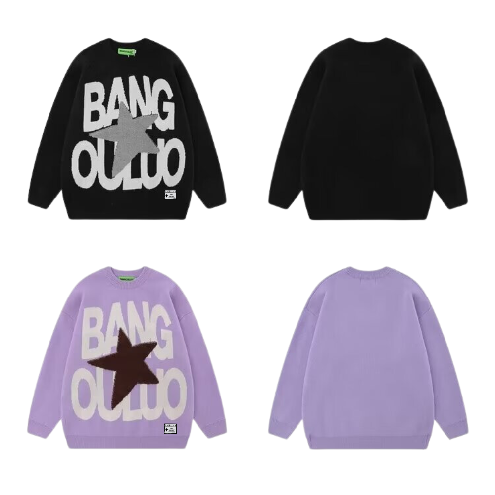OOC' Star Embroidered Letter Loose Sweater