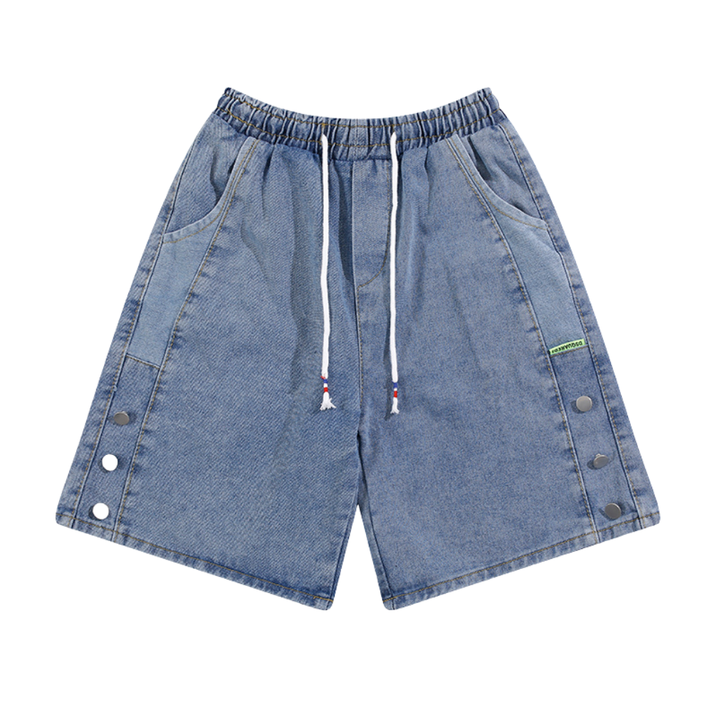 Distressed Button Paneled Denim Shorts
