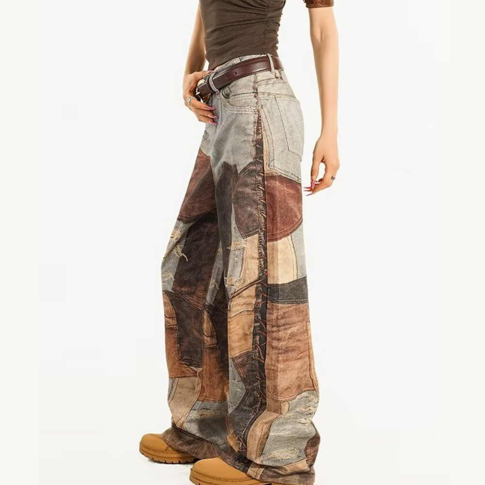 DF |Digital Print Distressed Braided Rope Jeans