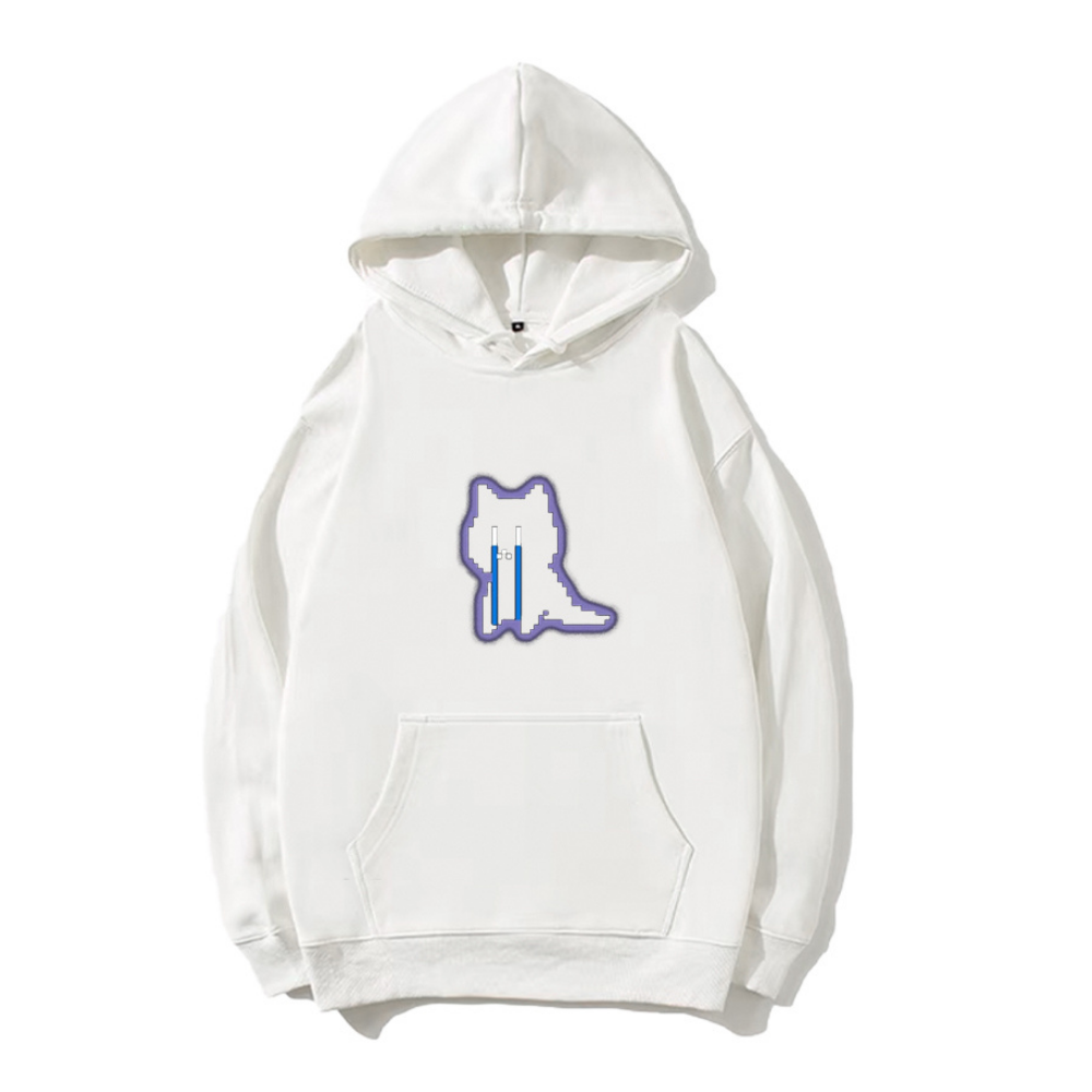Japanese Sad Cat Print Hoodie