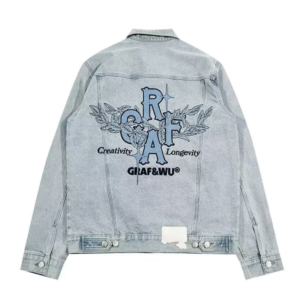 Vintage Lettering Embroidered Denim Jacket