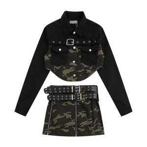 Women's High Street Camouflage Stitching Outfit Sets