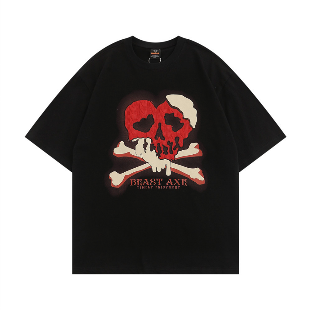 Retro Dark Love Skull Head Graphic T-Shirt