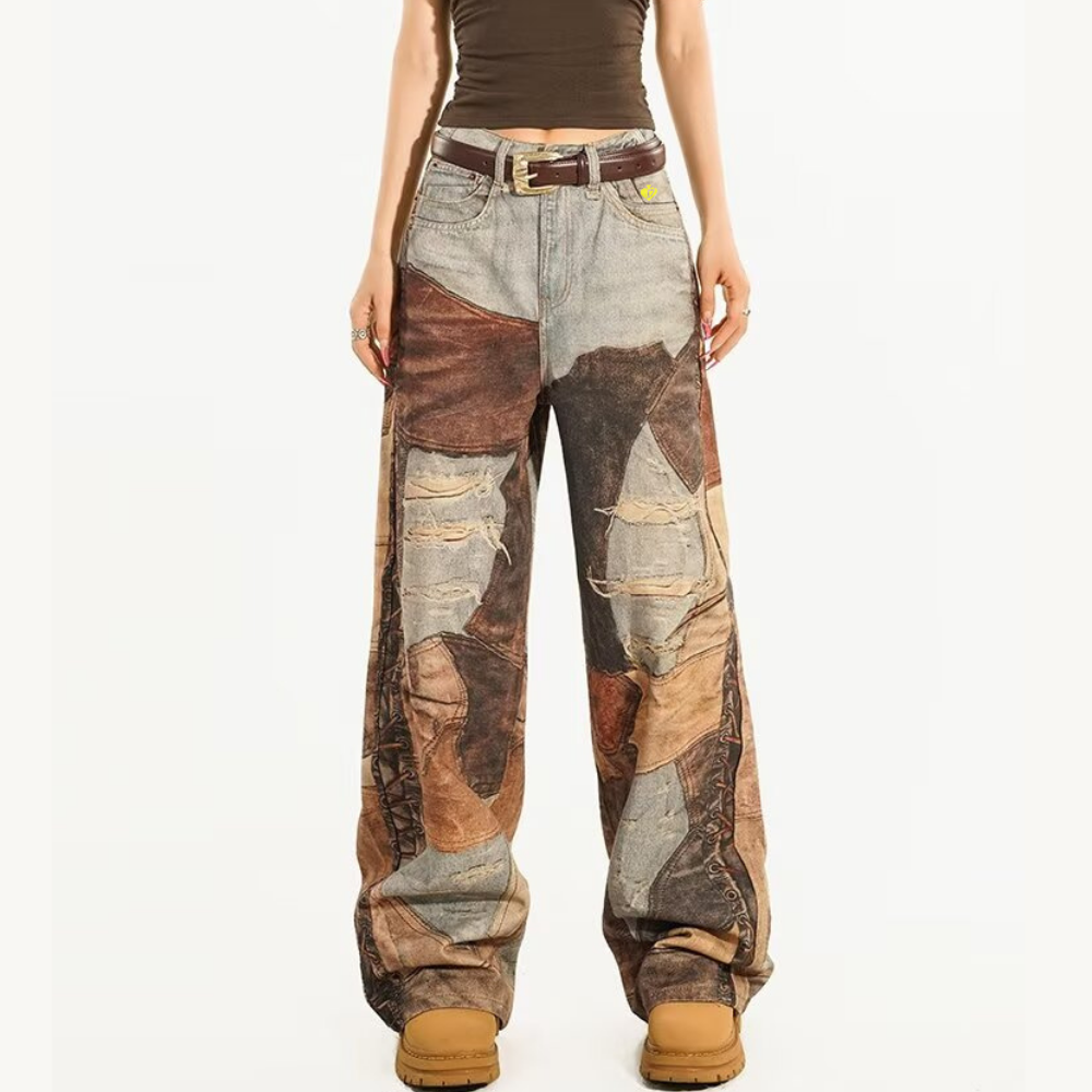DF |Digital Print Distressed Braided Rope Jeans