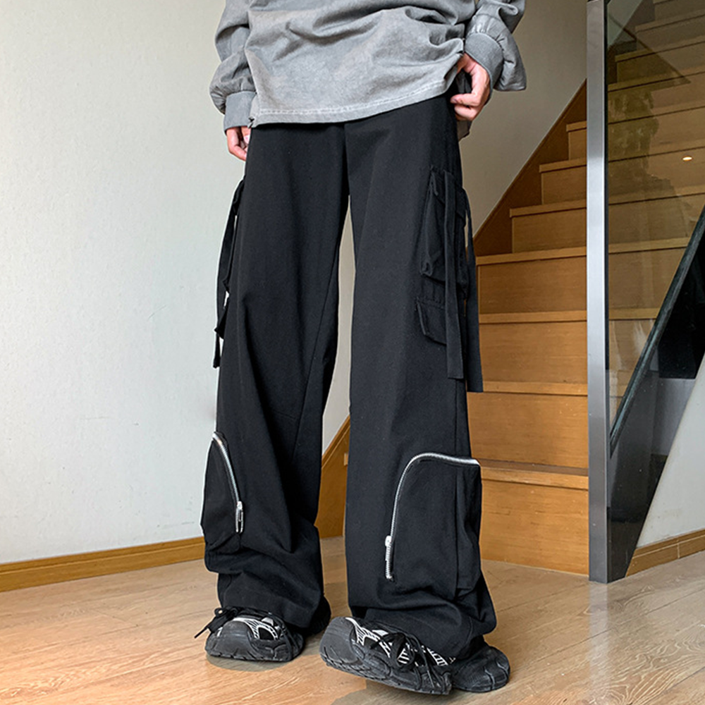 Functional Style Straight Wide Legs Cargo Sweatpants
