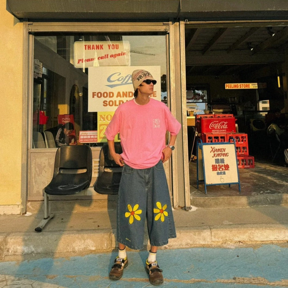 Japanese Flower Embroidered Shorts