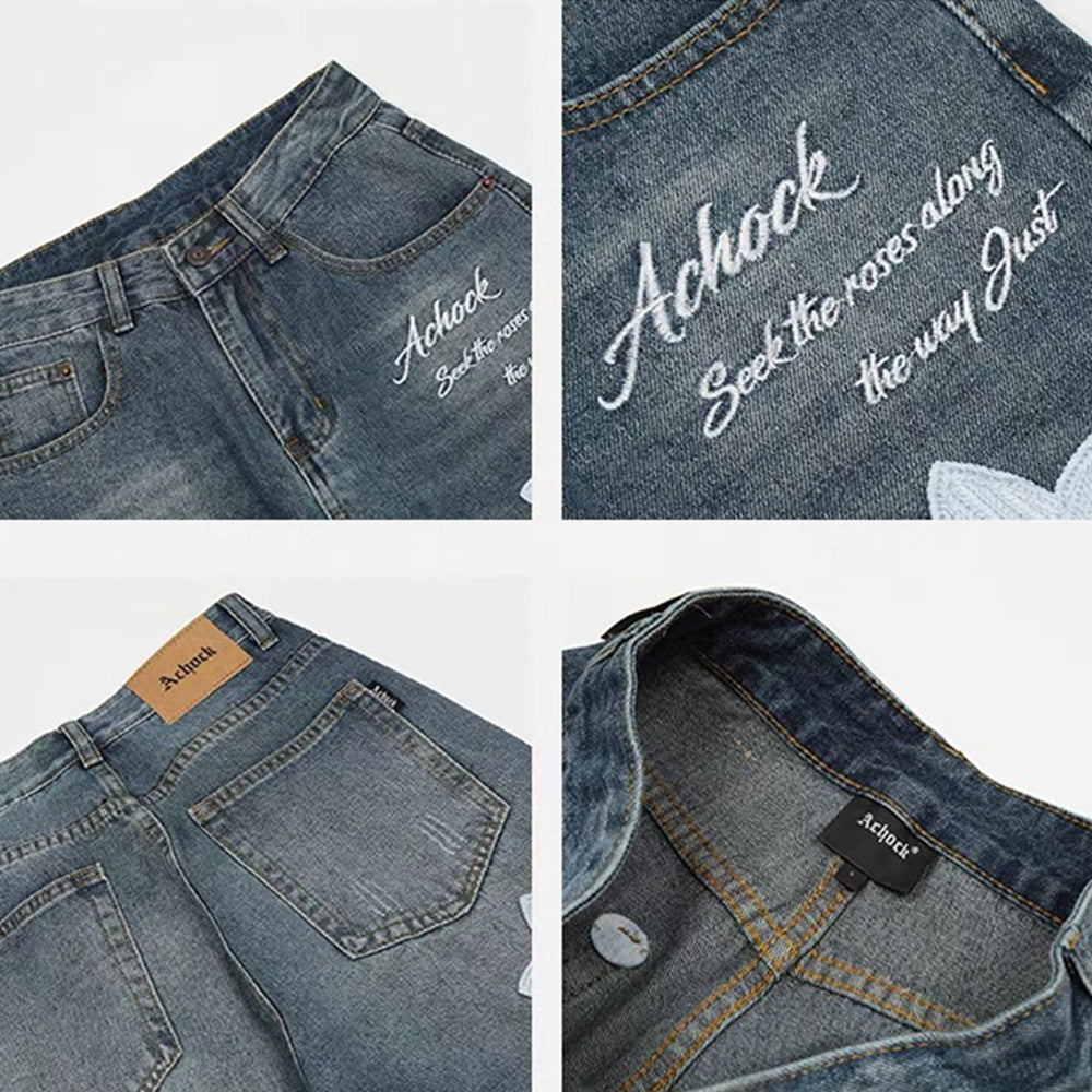 Hip-hop Loose Straight Patch Jeans