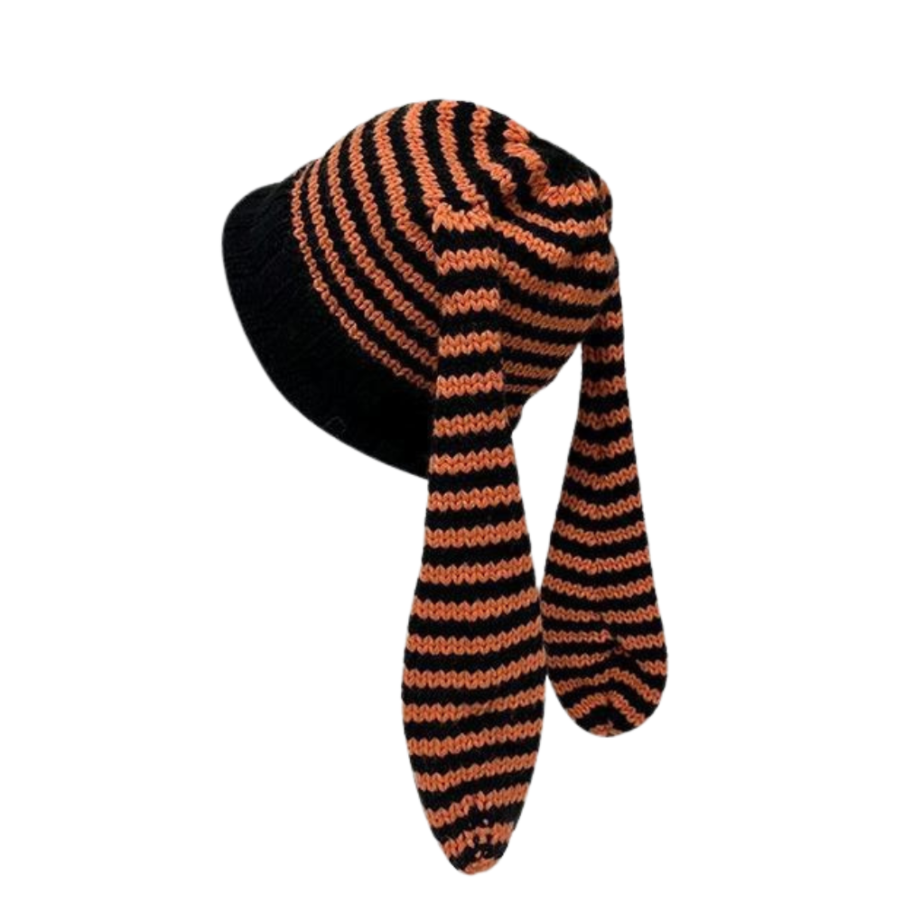 Street Black and White Striped Long Ear Knitted Hat