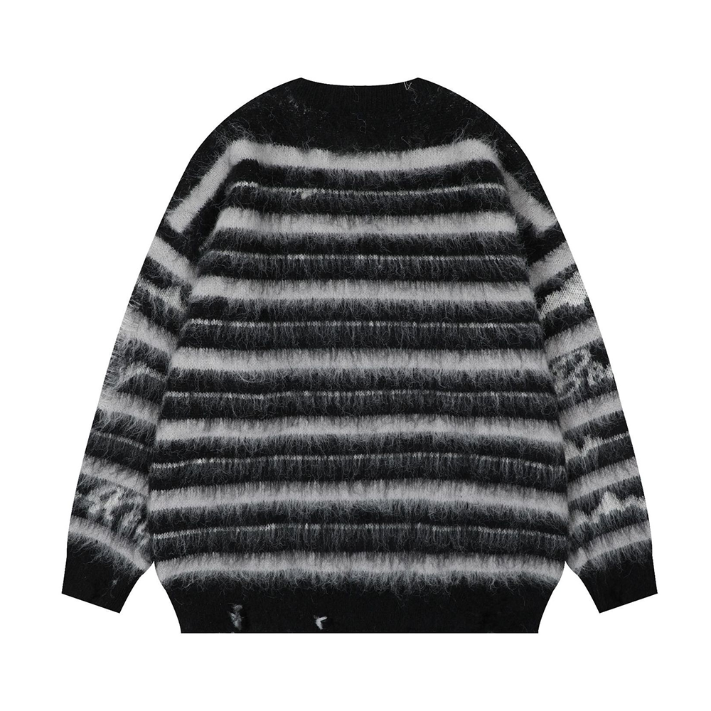 Retro Deer Plush Stripes Sweater