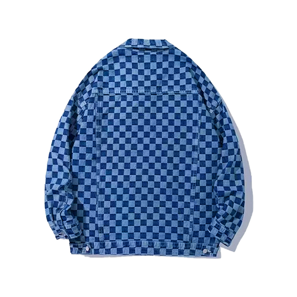 Street Checkerboard Lapel Denim Jackets