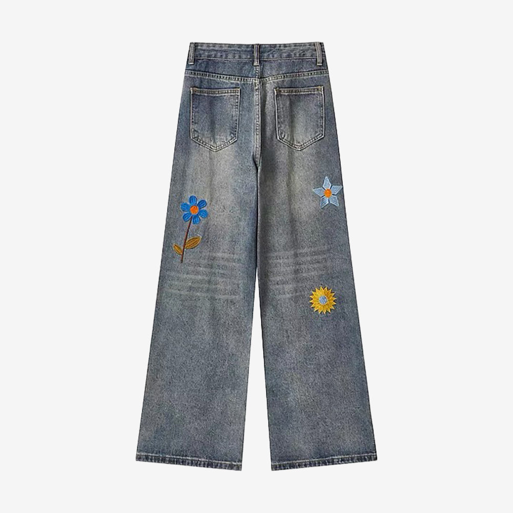 Retro Design Flower Embroidery Jeans