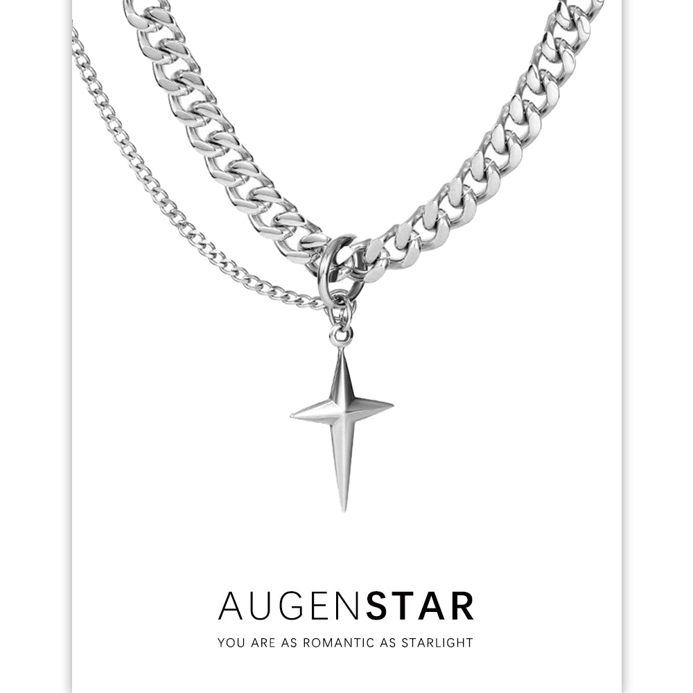 ASR | Titanium Steel Double Star Awn Hip Hop Necklace