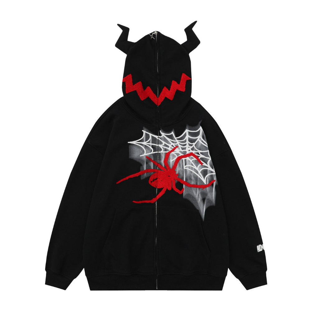 Monster Spider Letter Embroidered Hoodie