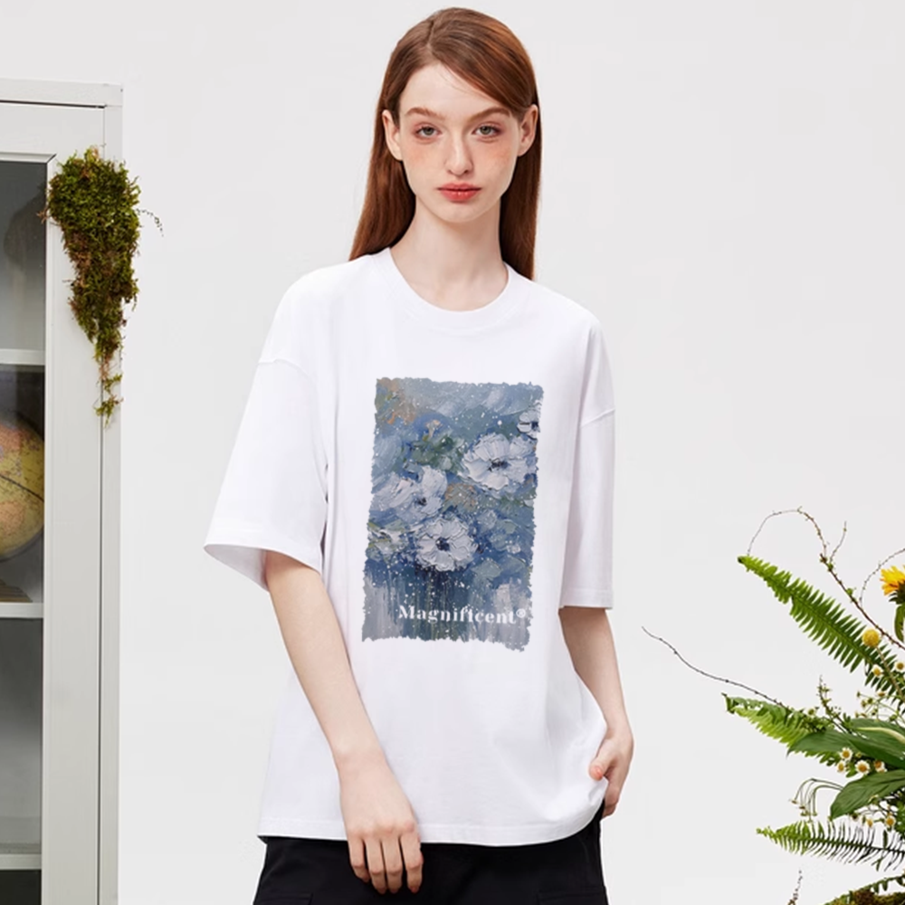 Blue Oil Paint Flowers T-Shirt