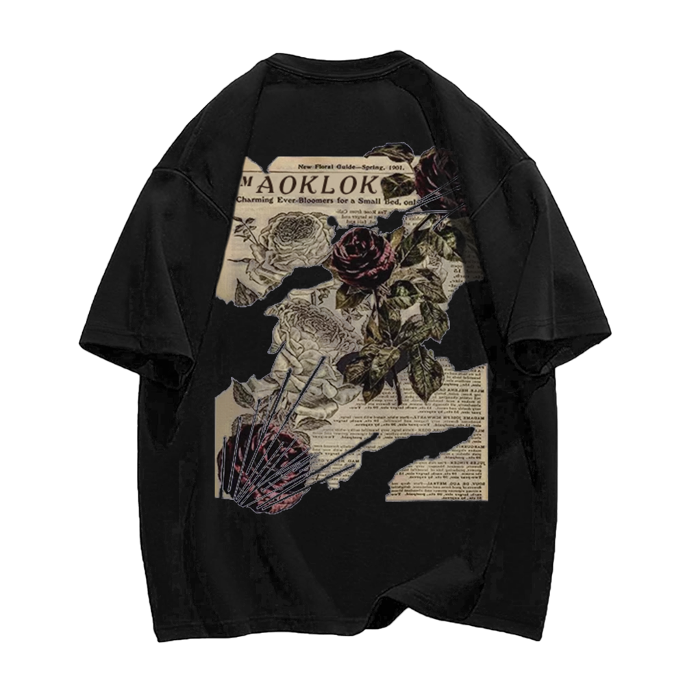 Newspaper Rose Fragments T-Shirt