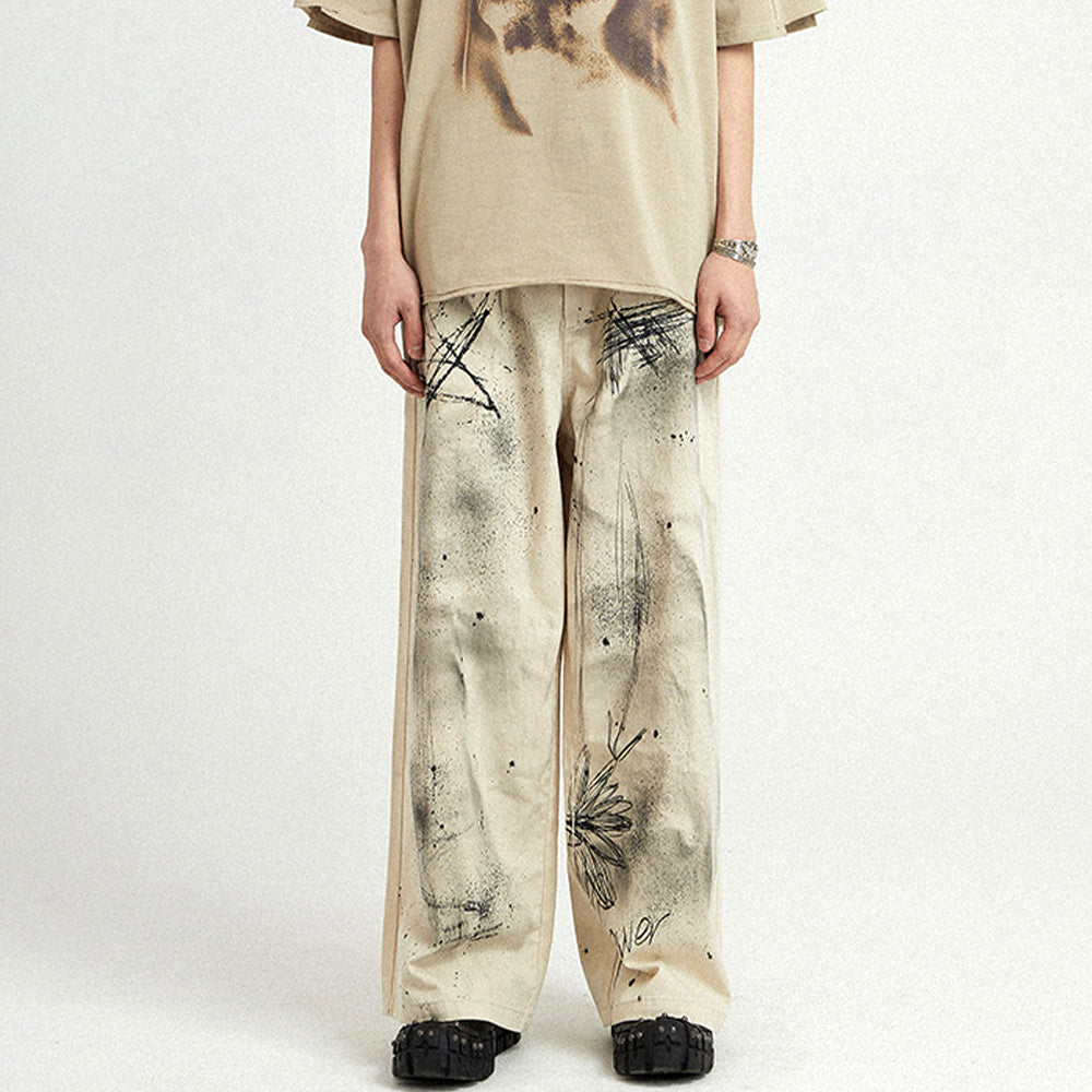 DF White And Black Ink Design Jeans