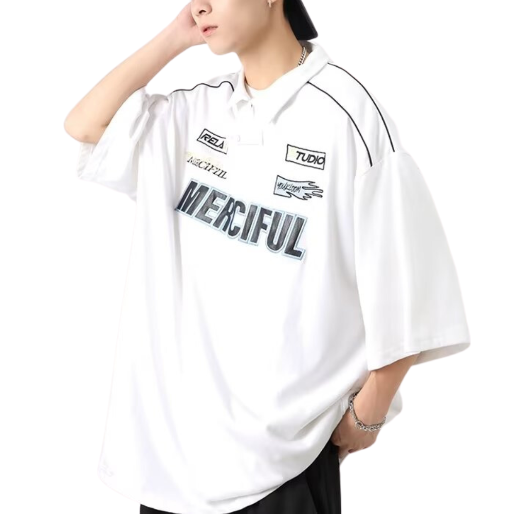 Classic Letter Embroidery Lapel T-Shirt