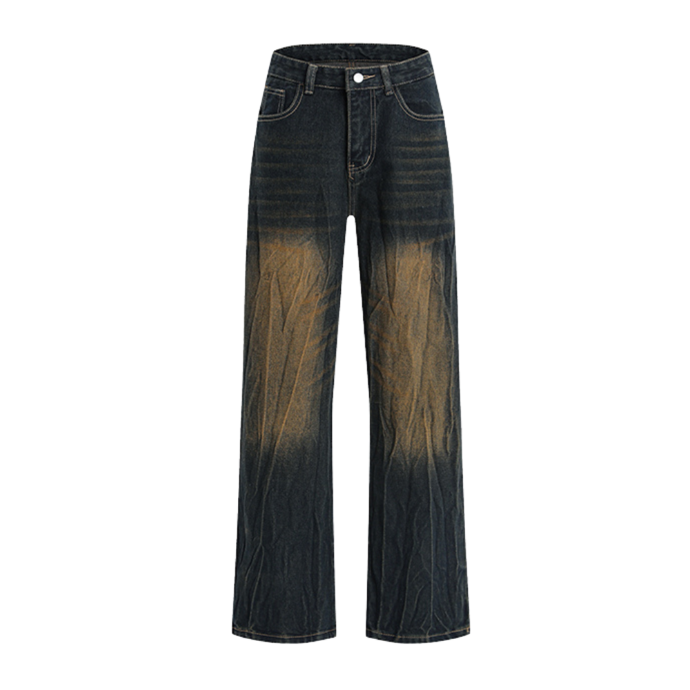 Street-Worn Washed Straight-Leg Jeans
