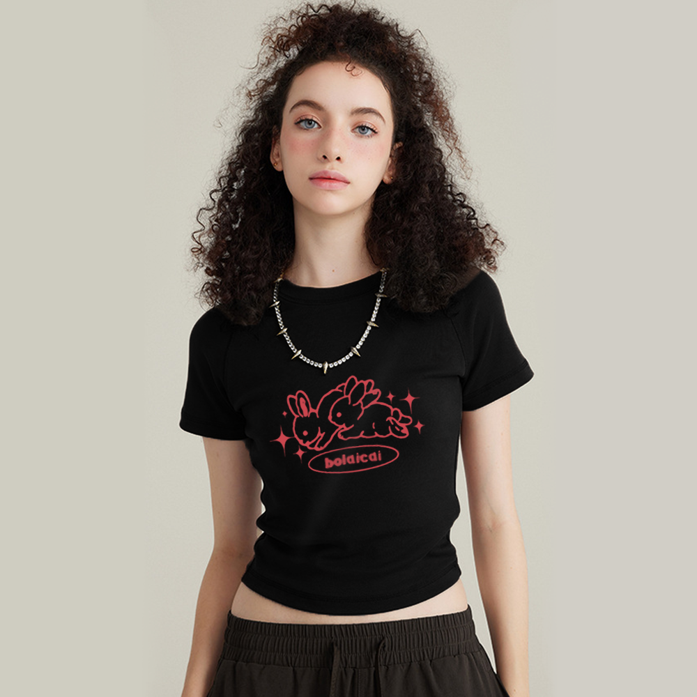 Women's Cartoon White Rabbit T-Shirt