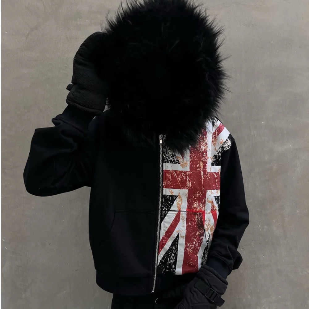 Unseen Echoes “Brit Rebel” Faux Fur Zip Hoodie