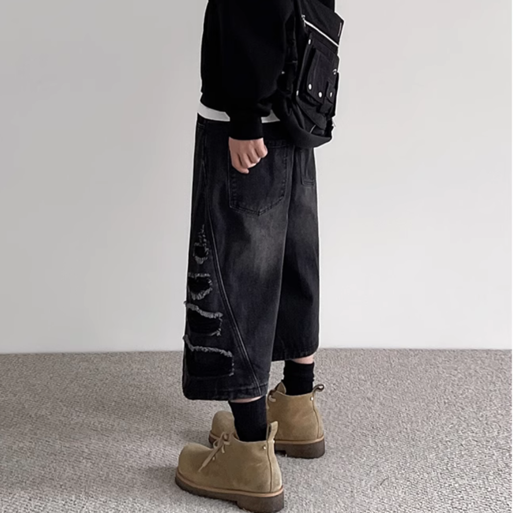 Side Ripped Denim Shorts