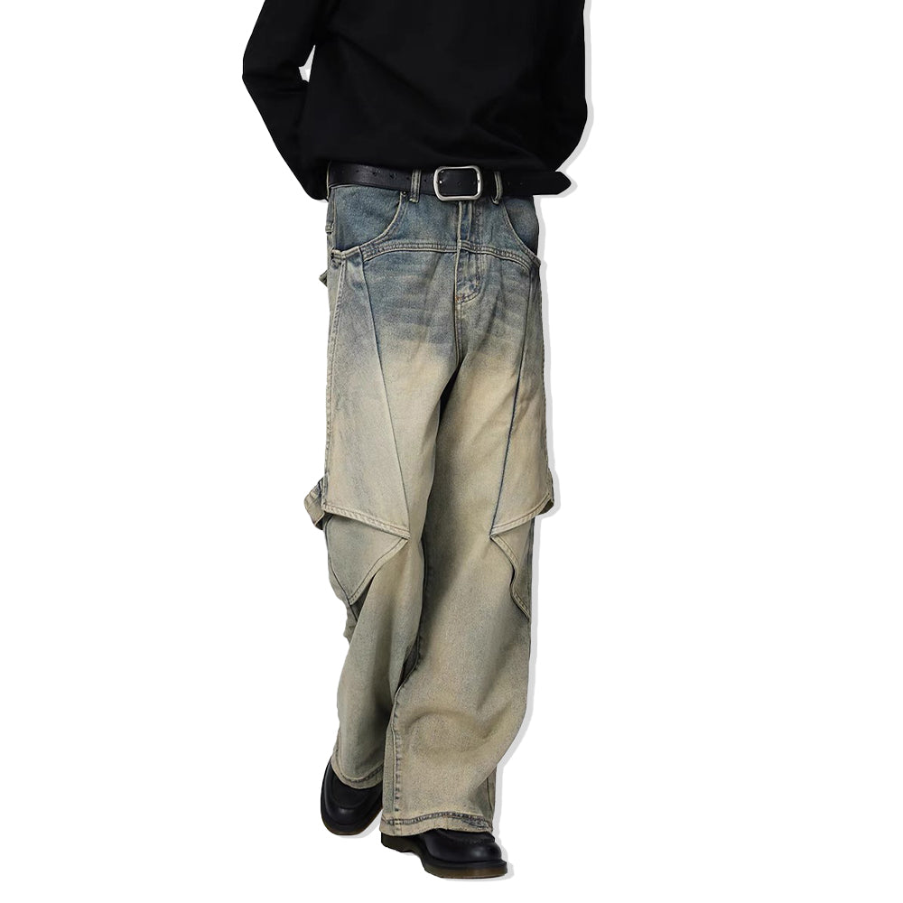 Functional Solid Color Patchwork Jeans