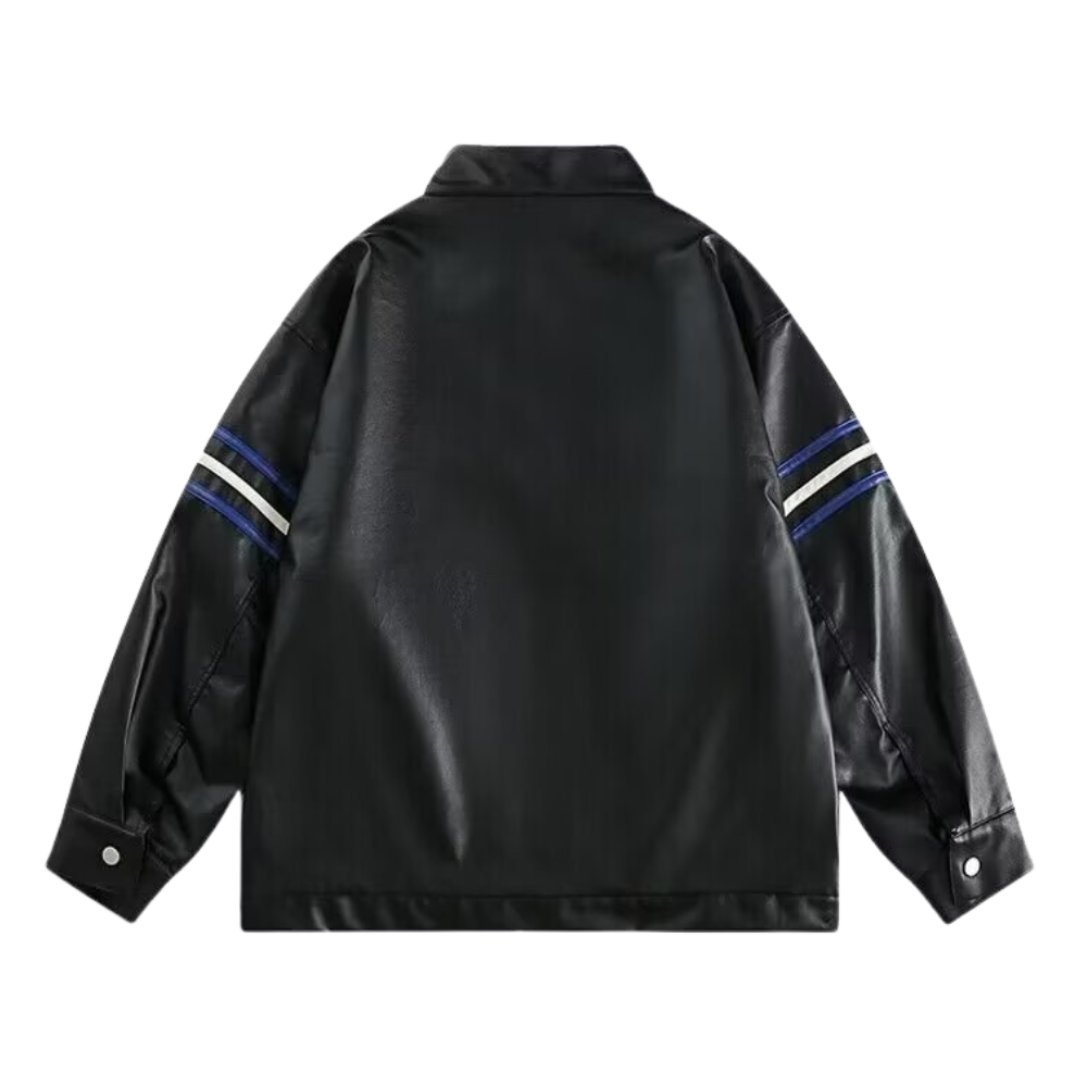 High Street Color Contrast Panel Leather Jacket