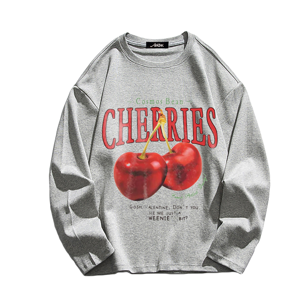 Casual Cherry Print Long Sleeve Shirt