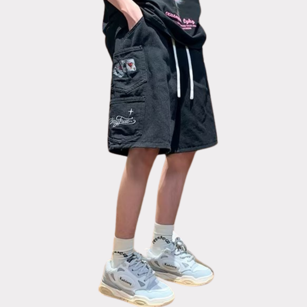 American Poker Letter Embroidered Shorts