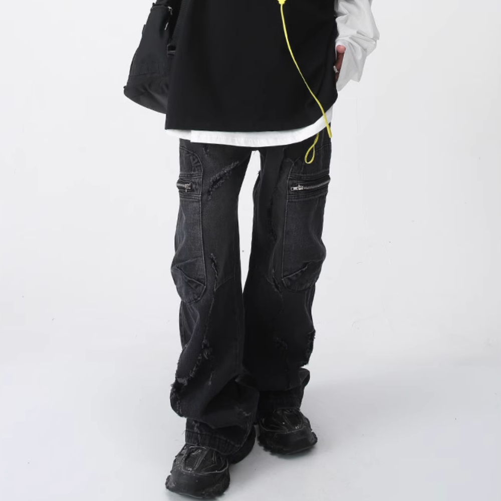 CE | Irregular Hole Solid Color Jeans