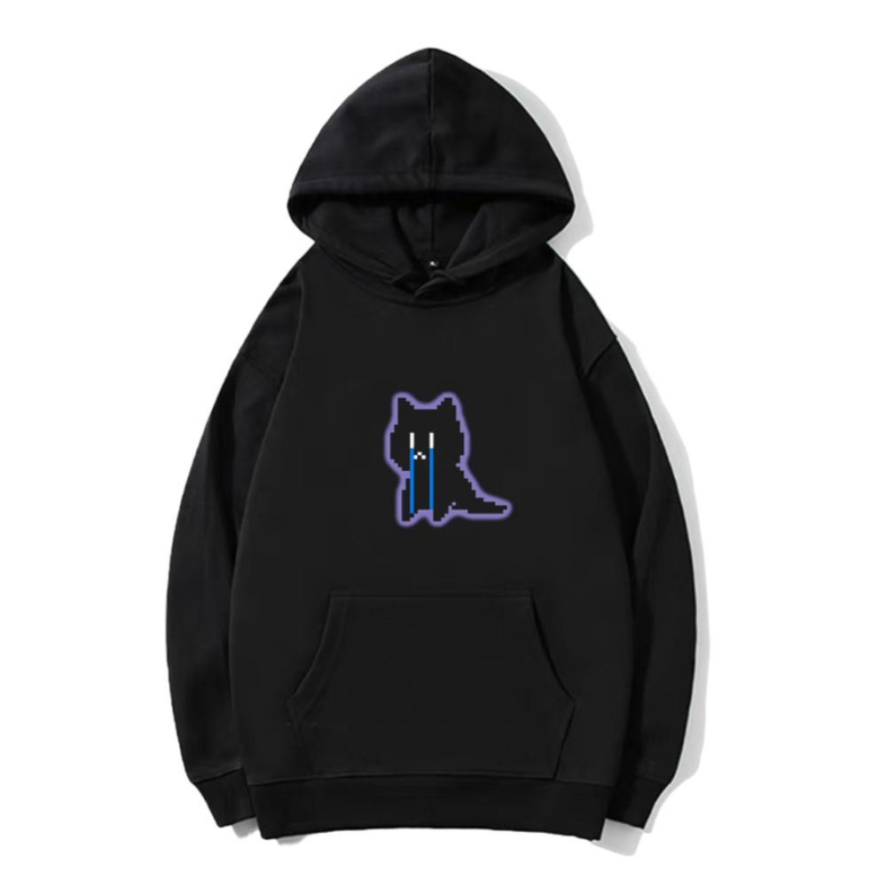 Japanese Sad Cat Print Hoodie