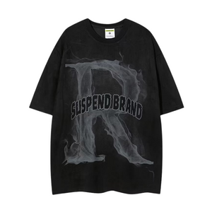 Vintage R Letter Suede T-shirt