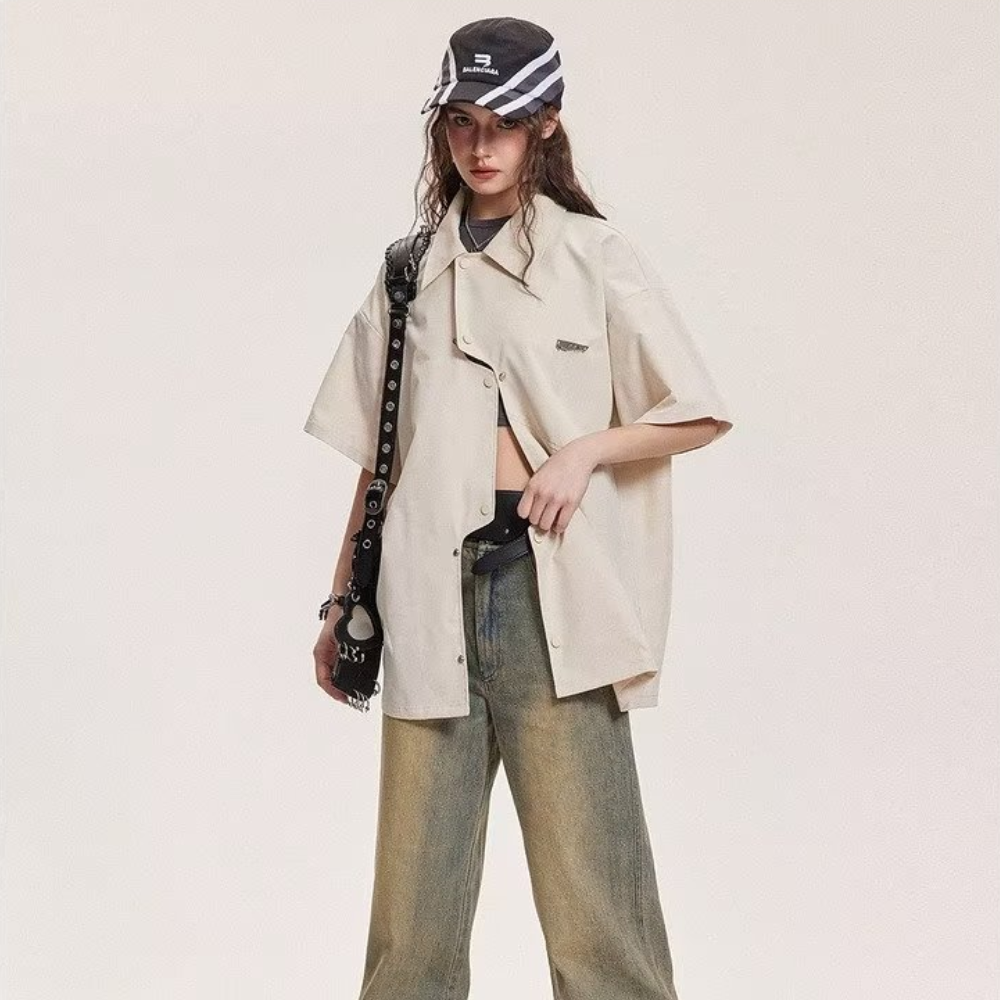 Vintage Solid Irregular Cut Shirt