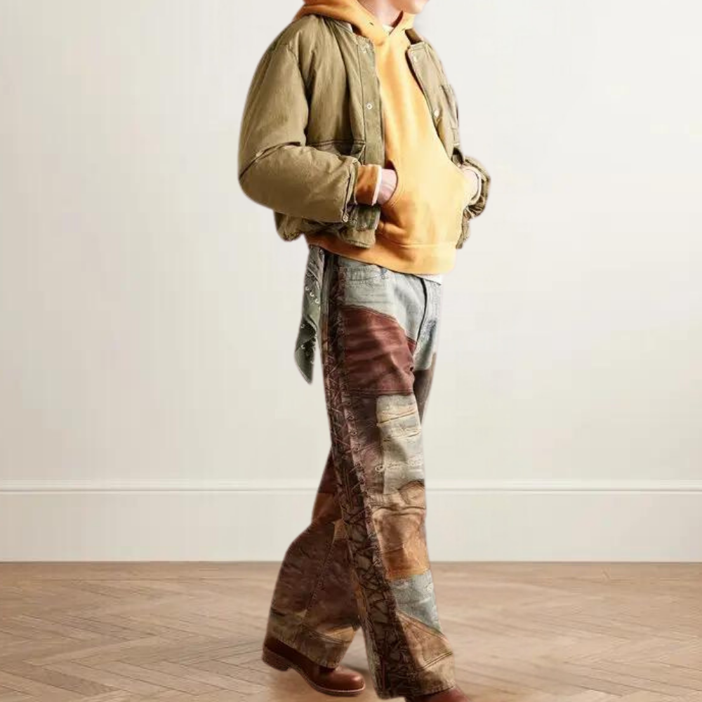 DF |Digital Print Distressed Braided Rope Jeans