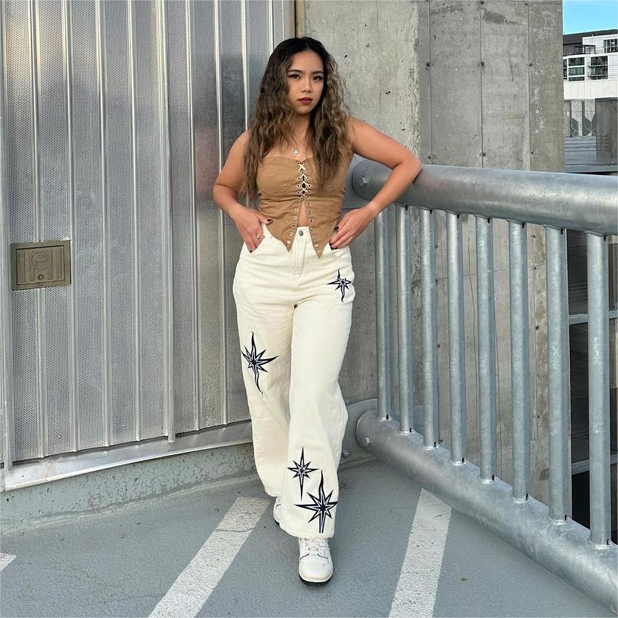 Hip Hop Star Graphic Straight Jeans