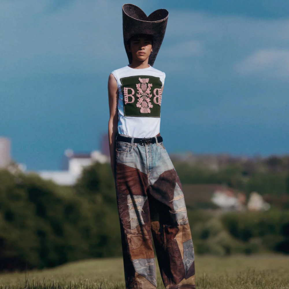 DF |Digital Print Distressed Braided Rope Jeans