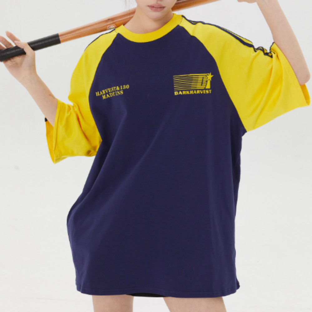 American Letter Patchwork Striped T-shirt