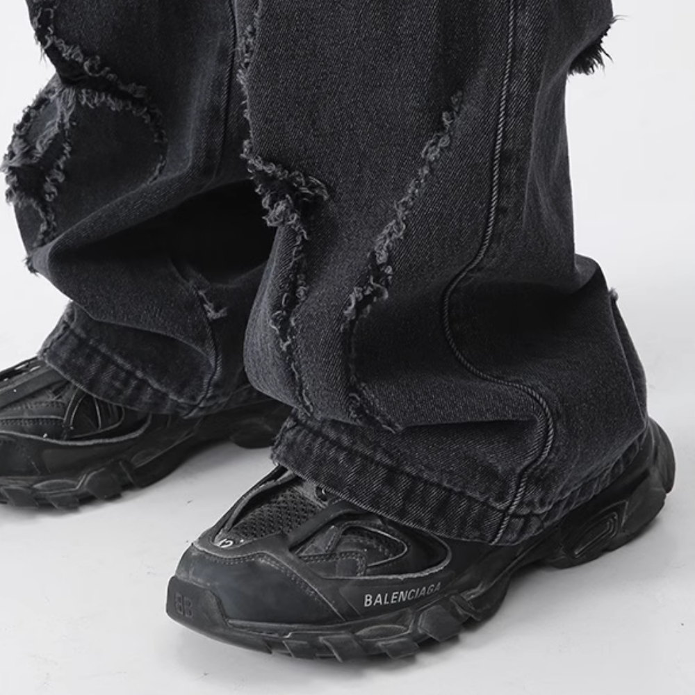 CE | Irregular Hole Solid Color Jeans