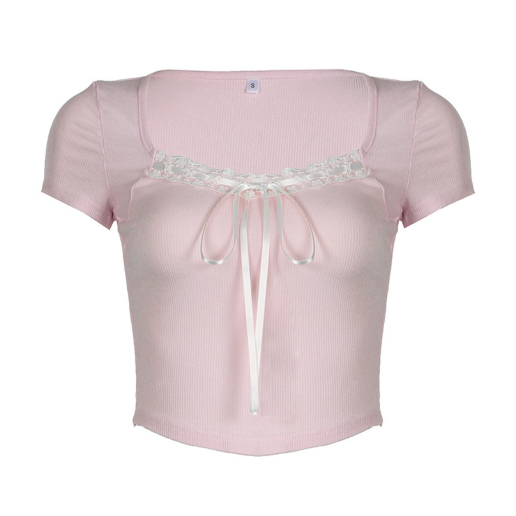 Women's Lace Patchwork Square Neck T-Shirt