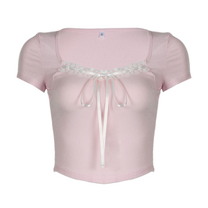 Women's Lace Patchwork Square Neck T-Shirt