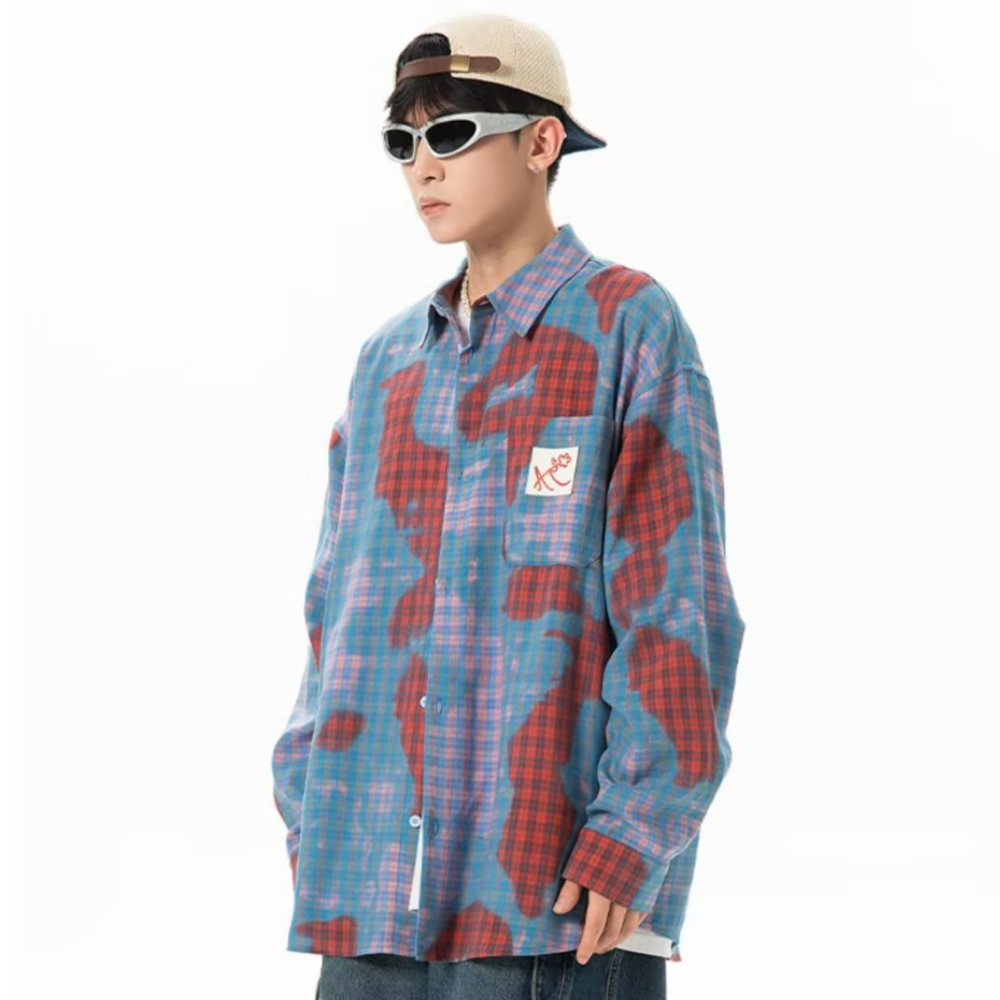 Street Contrasting Letter Plaid Shirt