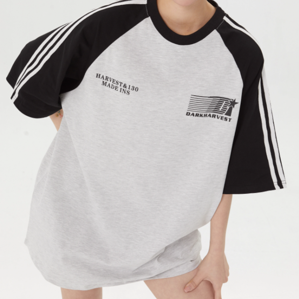 American Letter Patchwork Striped T-shirt