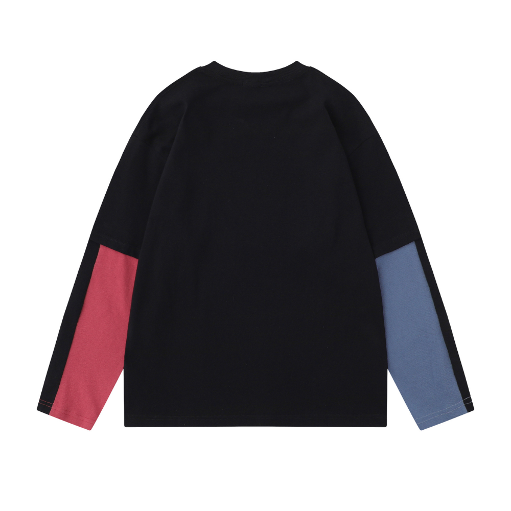 American Contrast Color Fake Two-Piece Sweatshirt